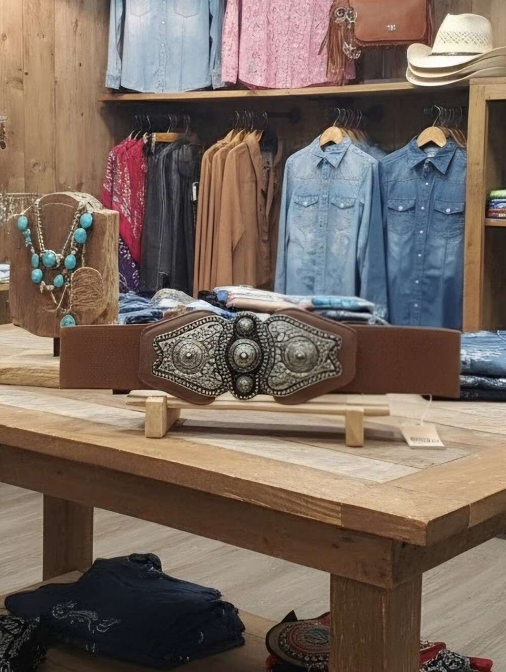 Brown Western Concho Stretch Belt with Silver Accents
